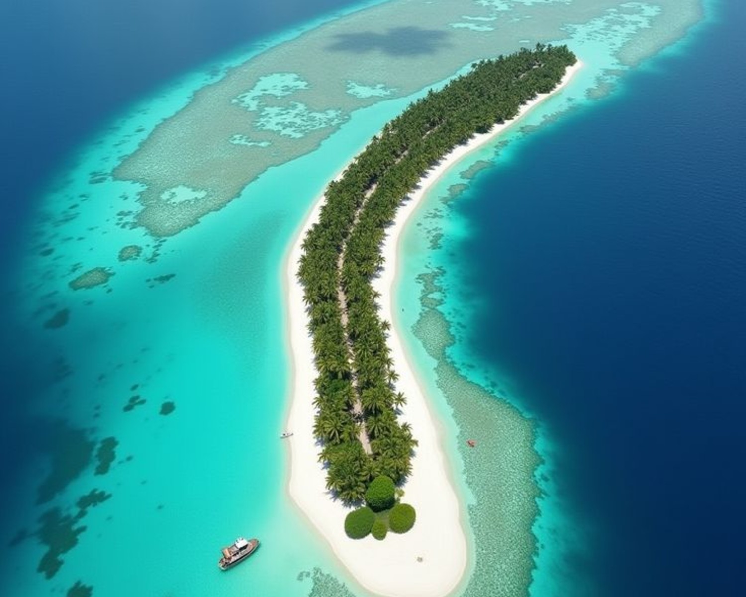 Minicoy Lighthouse and crescent-shaped island