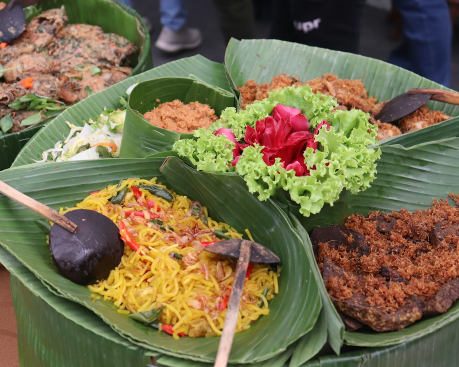 Traditional Balinese feast with Nasi Campur and satay