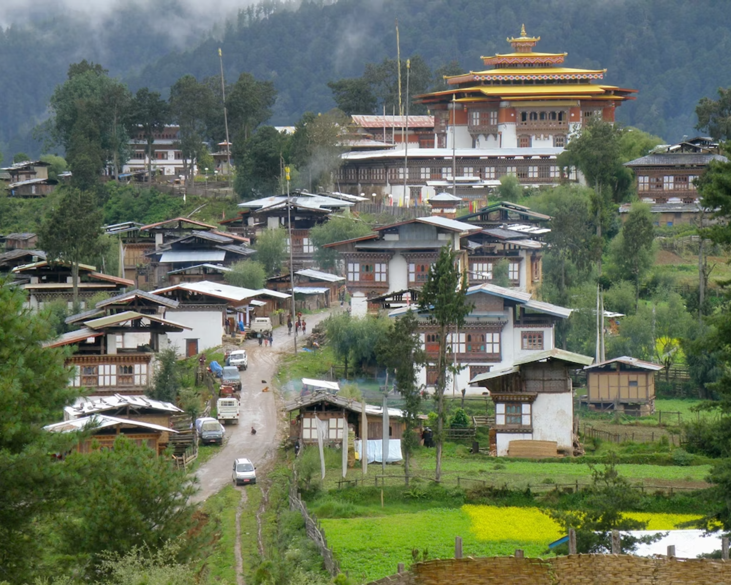Phobjikha Valley glacial landscape with Gangtey Monastery