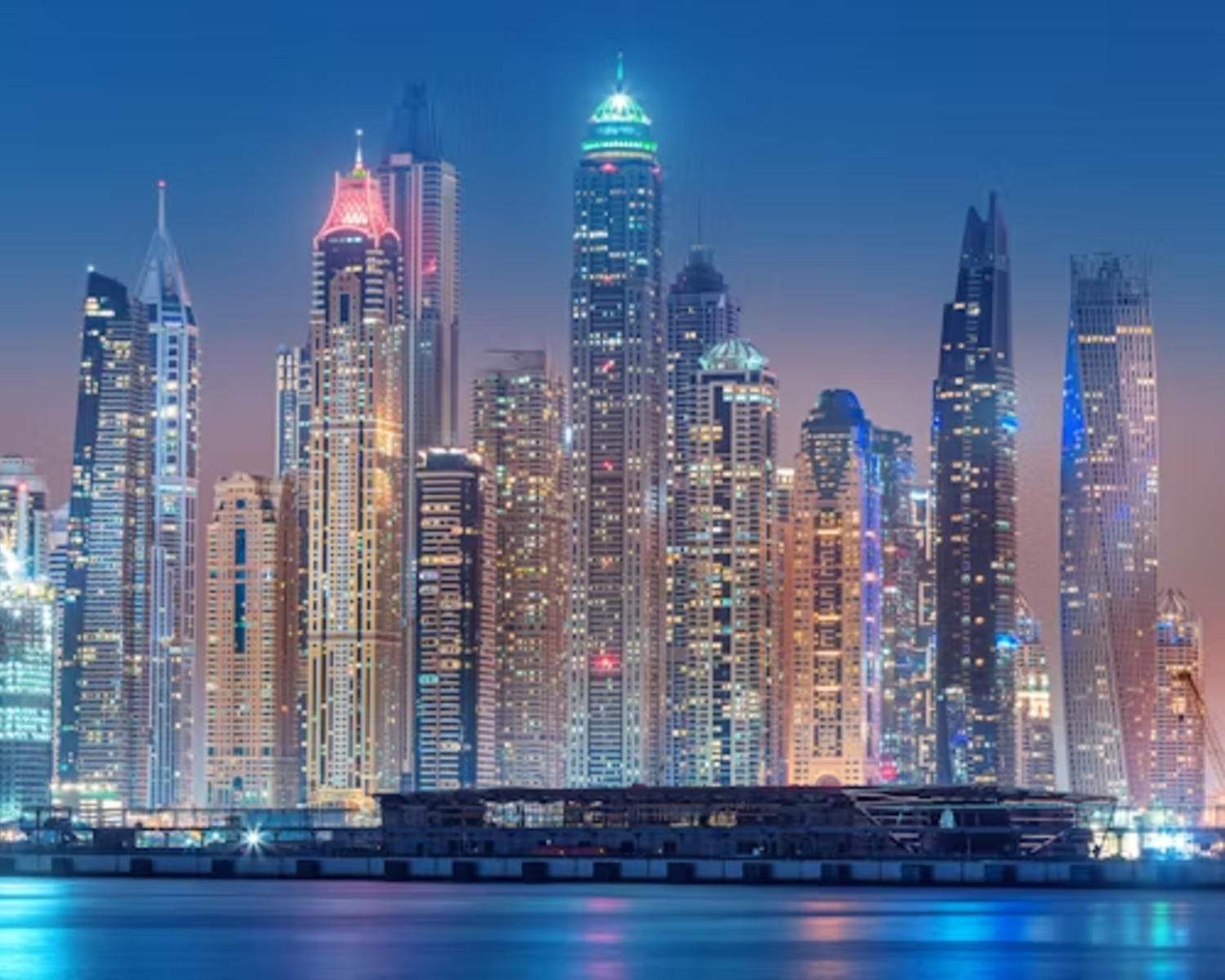 Glittering Dubai nightlife with illuminated skyline