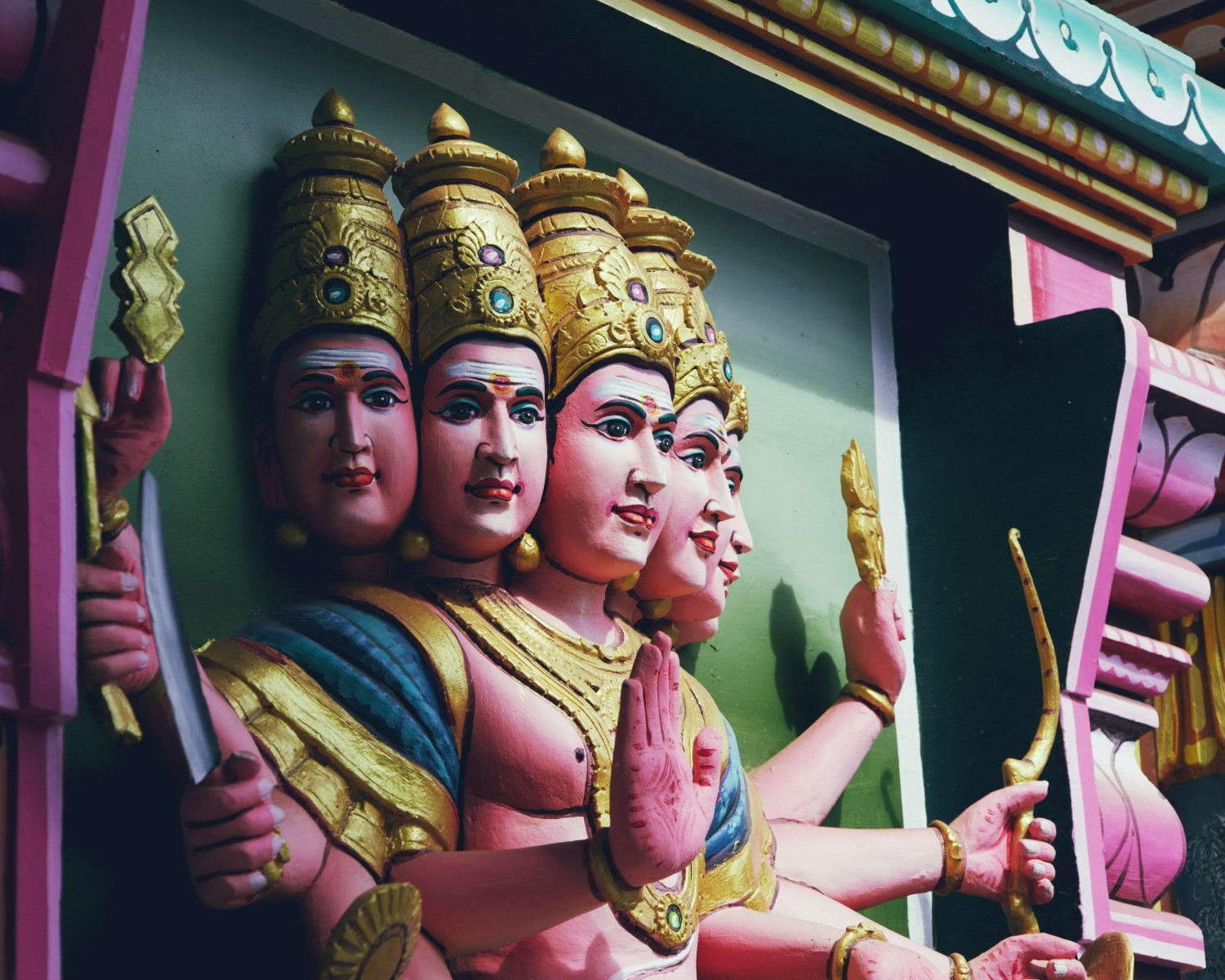 Colorful temple architecture and offerings