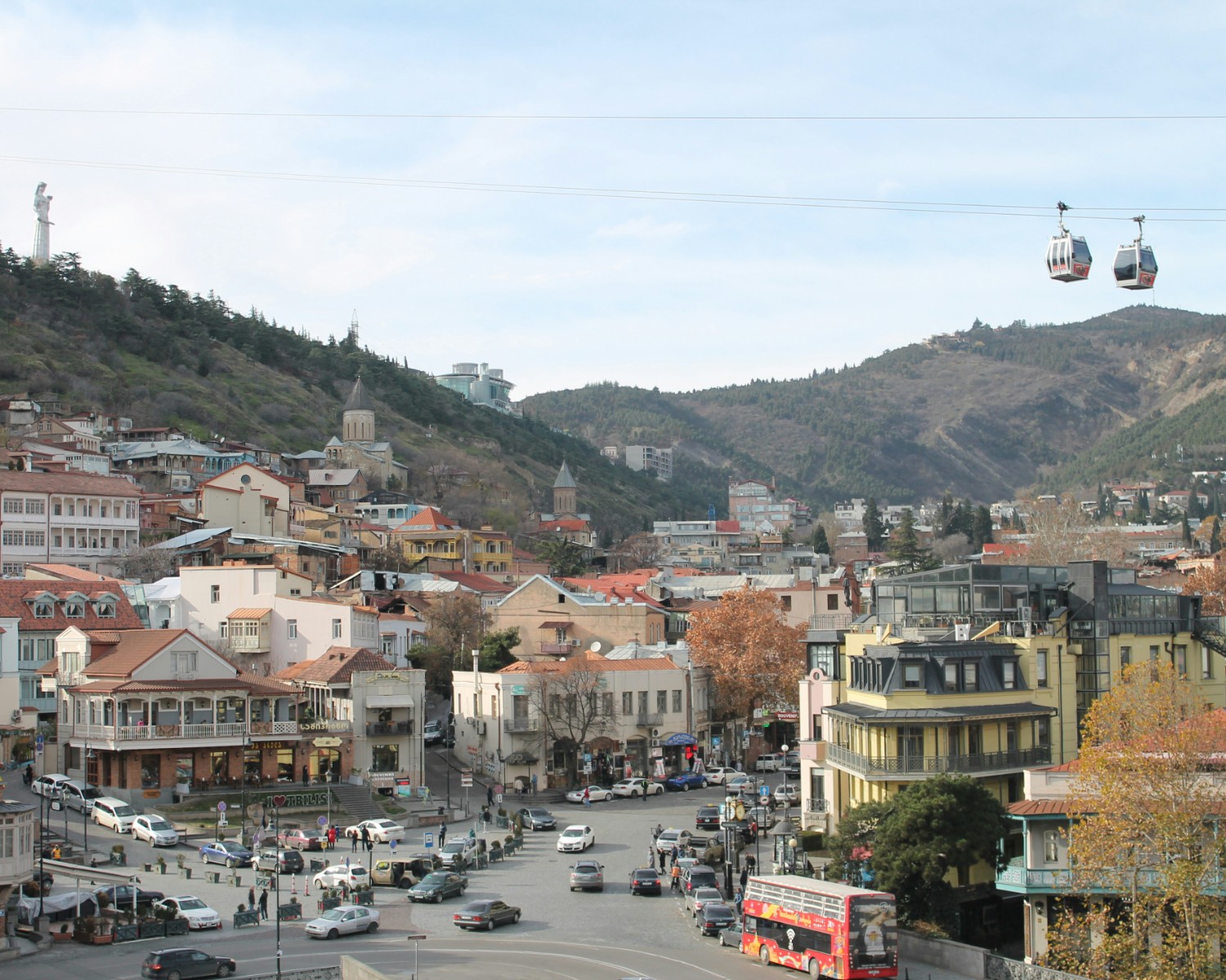 Tbilisi Old Town with wooden balconies overhanging Mtkvari River